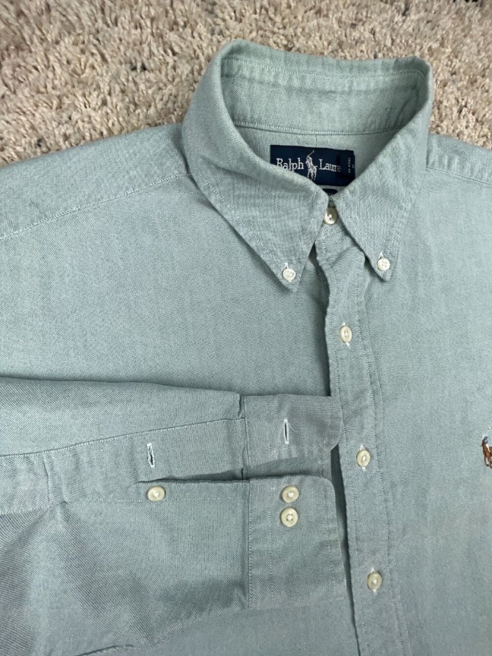 Ralph Lauren Long Sleeve Button Up Shirt Men’s Green Yarmouth 16 34/35 Cotton - Picture 7 of 12
